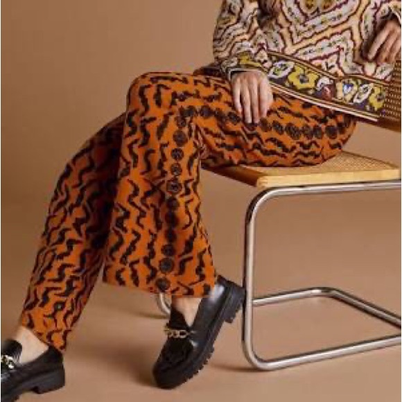 Anthropologie Pants - Anthropologie Knit wide leg pants orange and black-medium-NWT